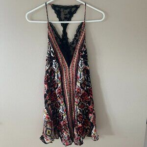 Intimately People Women's Love Bird Red and Black Lace Trim Mini Dress Size S